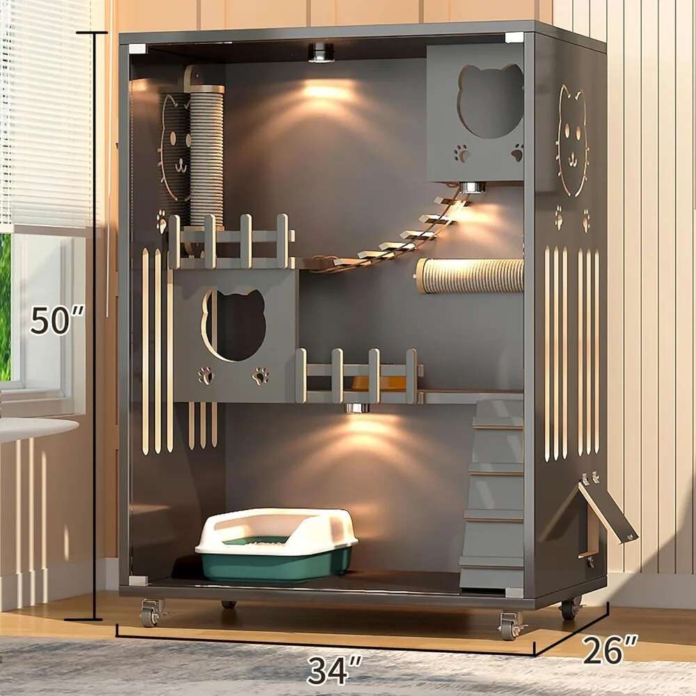 Wooden Enclosure, Indoor/Outdoor Cage Large Space,Multi-Feature Enclosed Cat for Indoor Cats Ventilation Doors