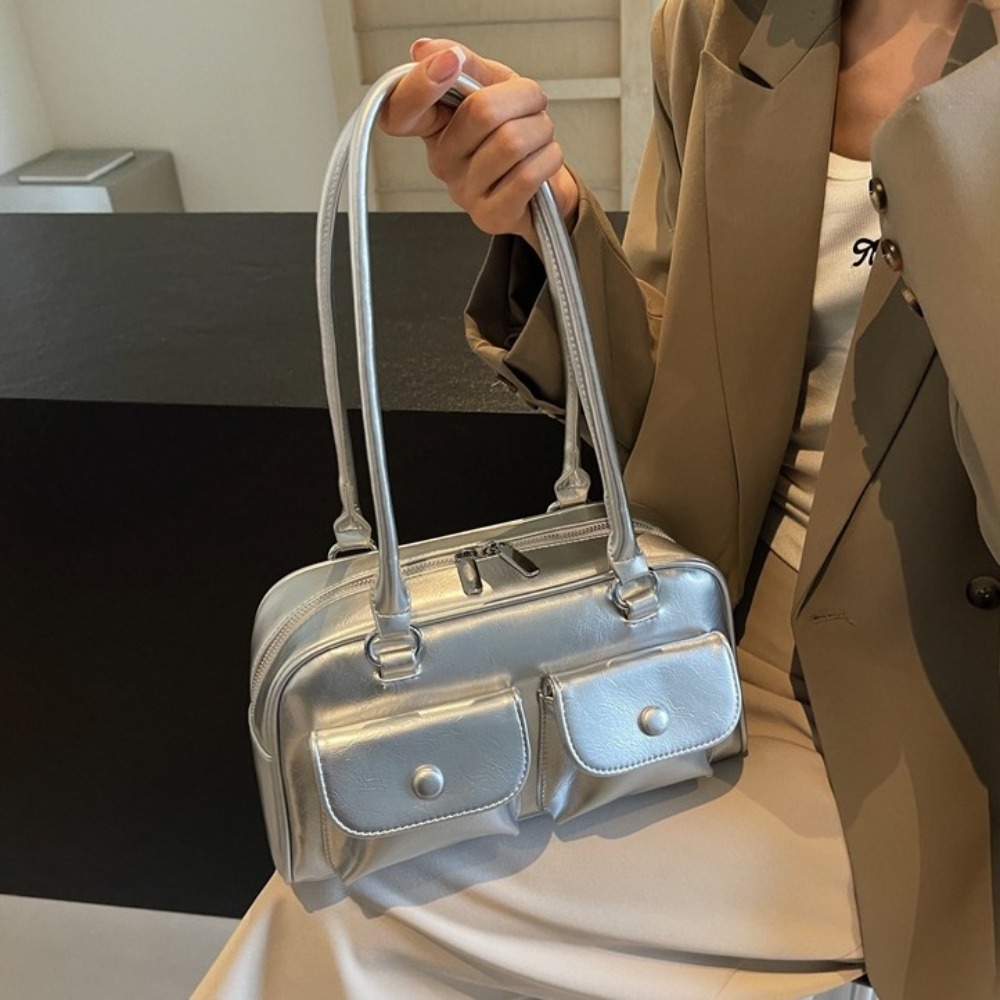 Korean Style Satchel Hobo Bag Large Capacity Retro Shoulder Underarm Bag Casual Fashion Leather Double Pocket Handbag Travel