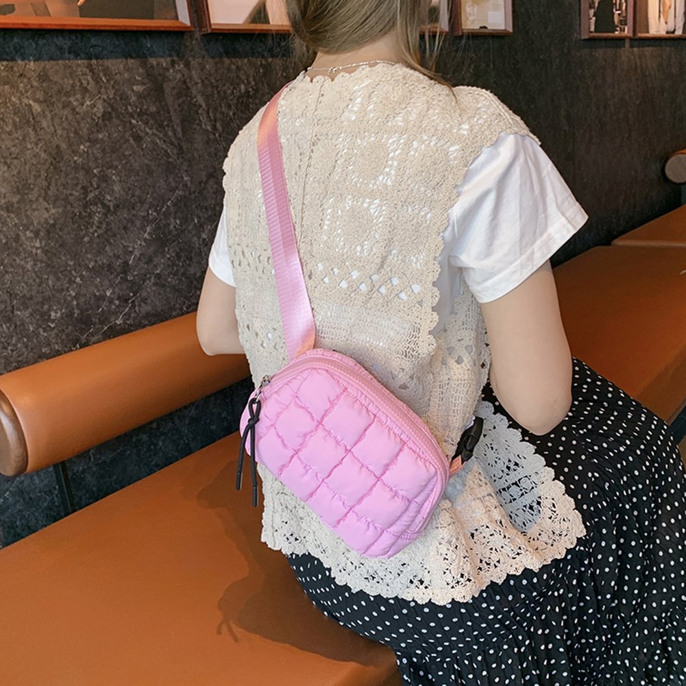 Women Small Square Bag Solid Color Padding Crossbody Bag Zipper Closure Quilted Satchel Bag Female Commute Bag