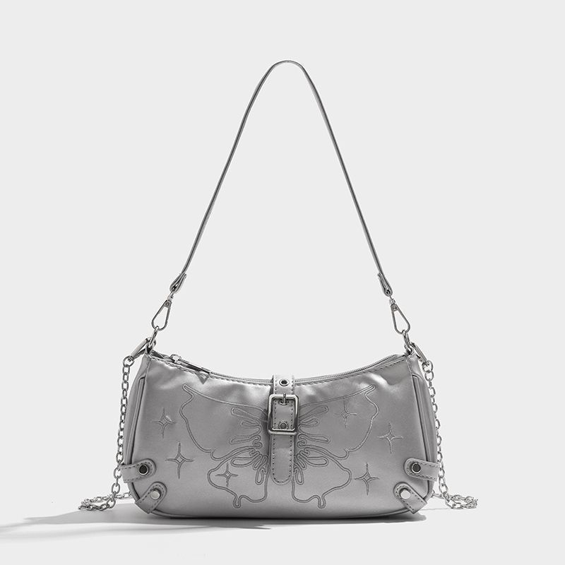 New Shoulder Bags Small Square Bag Women Zipper Silver Bow Embroidered Fashion Trend Leisure Handheld Bags Advanced Axillary Bag