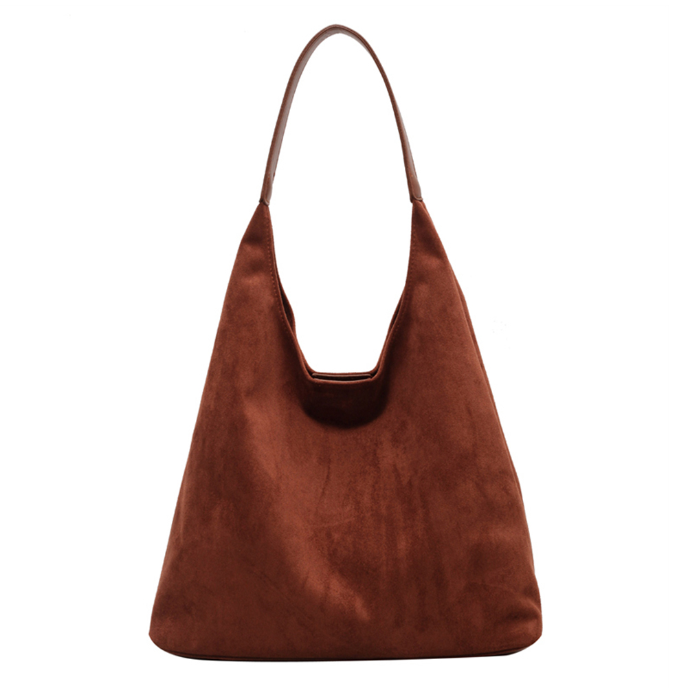 Women Suede Shoulder Bag Retro Single Shoulder Bag Large Capacity Stylish Commuting Bag Solid Color Hasp Closure Top Handle Bag