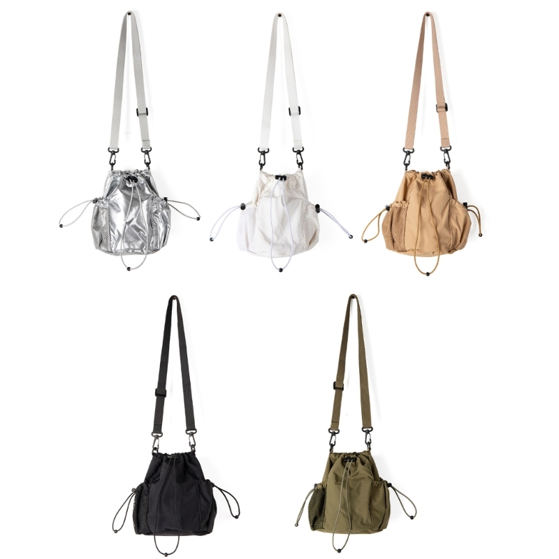 Multi Purpose Nylon Drawstring Bucket Bag With Adjustable Shoulder Strap Crossbody Purse For Trendy Ladies Dropship