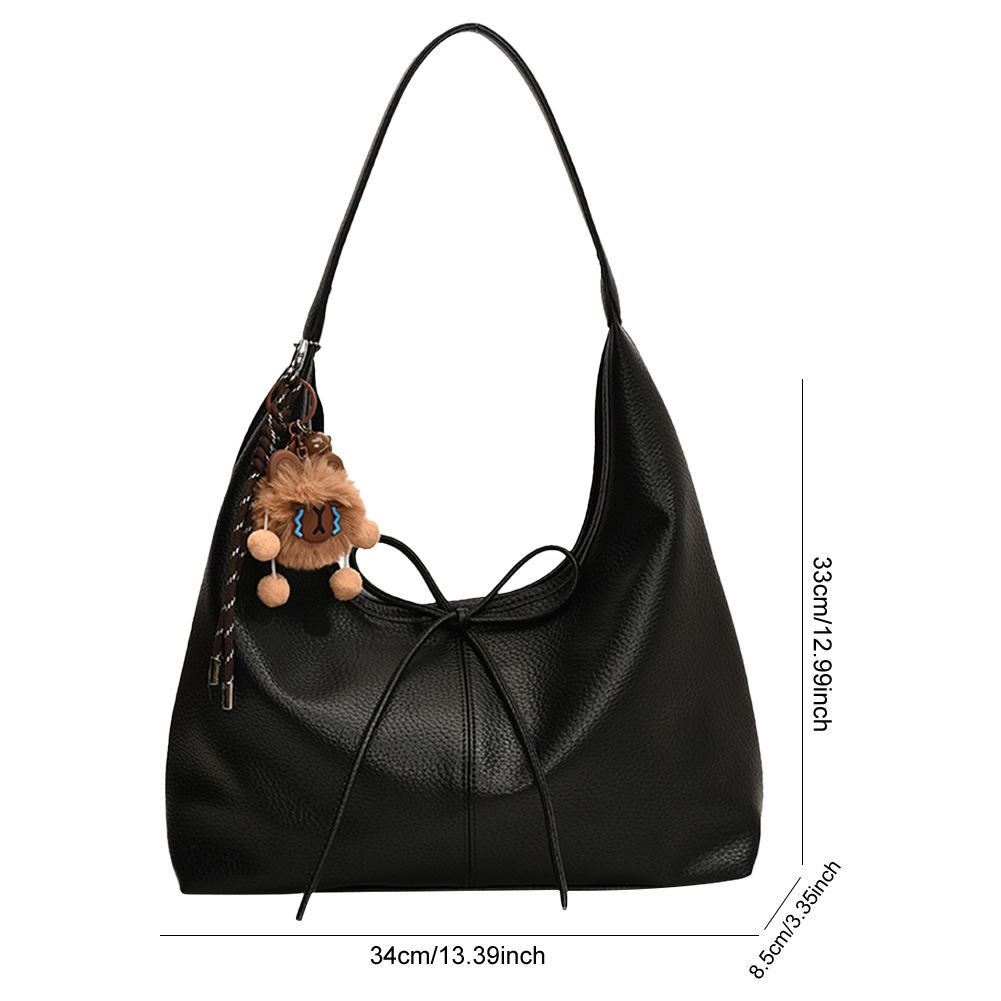 Shoulder Bag for Women Bow Hobo Bag PU Leather Solid Color Underarm Bag Trendy Mini Purse for Commuting Travel