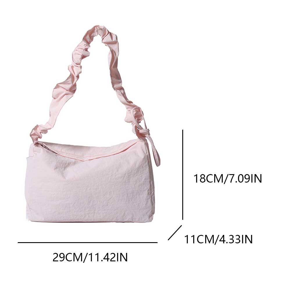 Women Shoulder Bag Ruched Nylon Crossbody Bag Solid Satchel Purse Trendy Hobo Bag for Shopping Travel