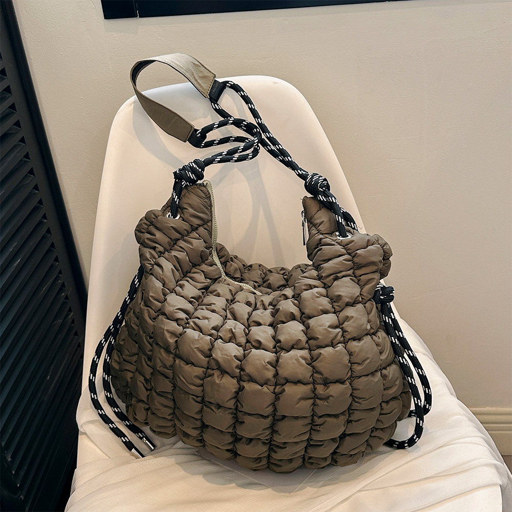 Women Dumpling Crossbody Bag Large Capacity Plaid Quilted Handbag Solid Color Padded Satchel Bag Female Shopping Bag