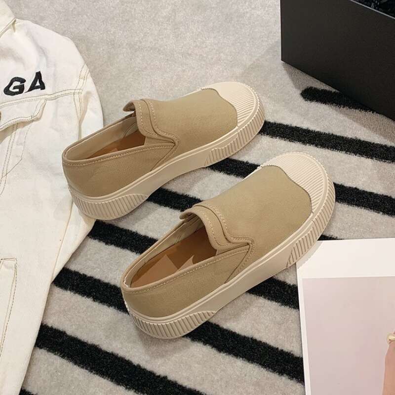 Thick Soled Canvas Loafer Shoes for Women's Design Sense Board Shoes Biscuit Shoes Color Matching Slip on Flats Casual Loafers