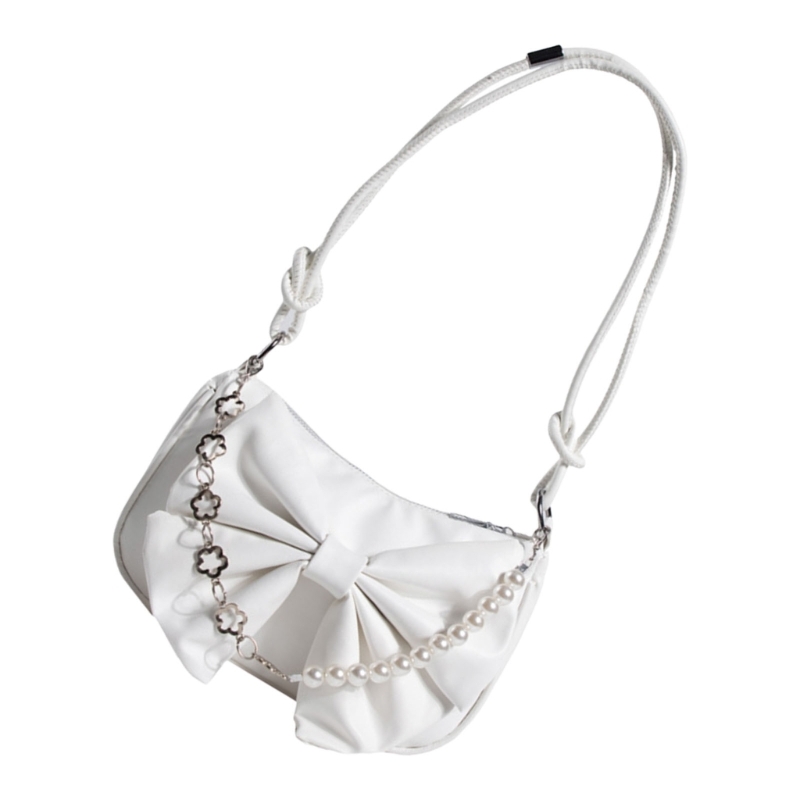 Trendy Pearls Bows Single Shoulder Bag for Everyday Use Elegant Handbag Dropship