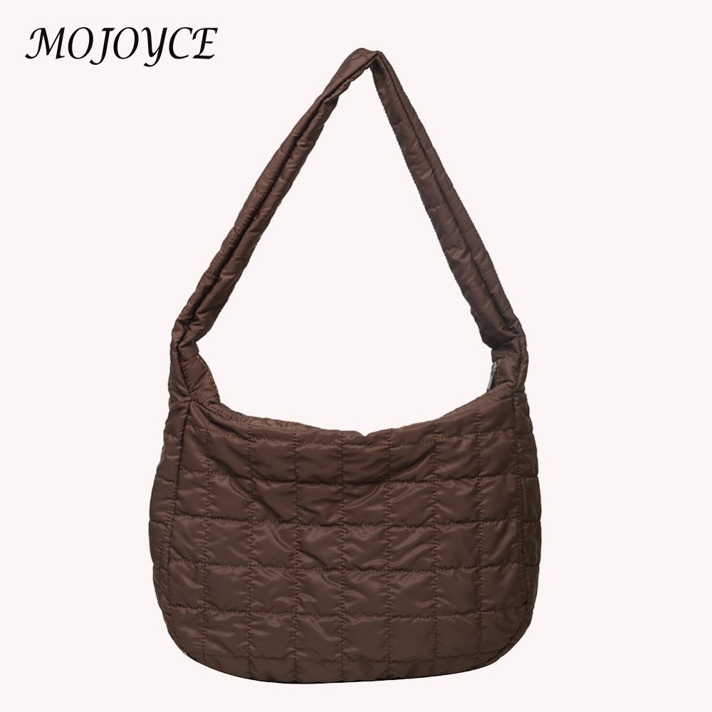 Autumn Winter Vintage Nylon Lattice Shoulder Bag Pure Color Large Crossbody Bags