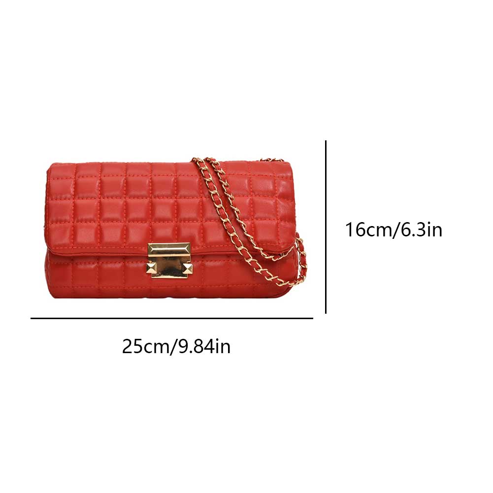 Quilted Shoulder Bag for Women with Chain Square Bag PU Leather Solid Color Satchel Purse Travel Commuter Bag