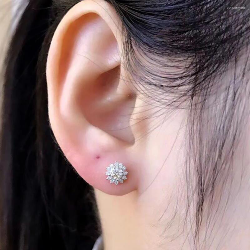 Stud Earrings Custom Solid 14K White Gold 2 Carat Women Wedding Anniversary Engagement Party Round Sunflower Moissanite Diamond
