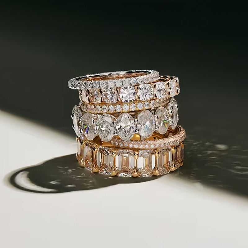 HPHT CVD 3*5mm oval emerald 3mm round loose DEF VVS VS Starsgem custom Lab dia eternity band 10k 14k wedding ring