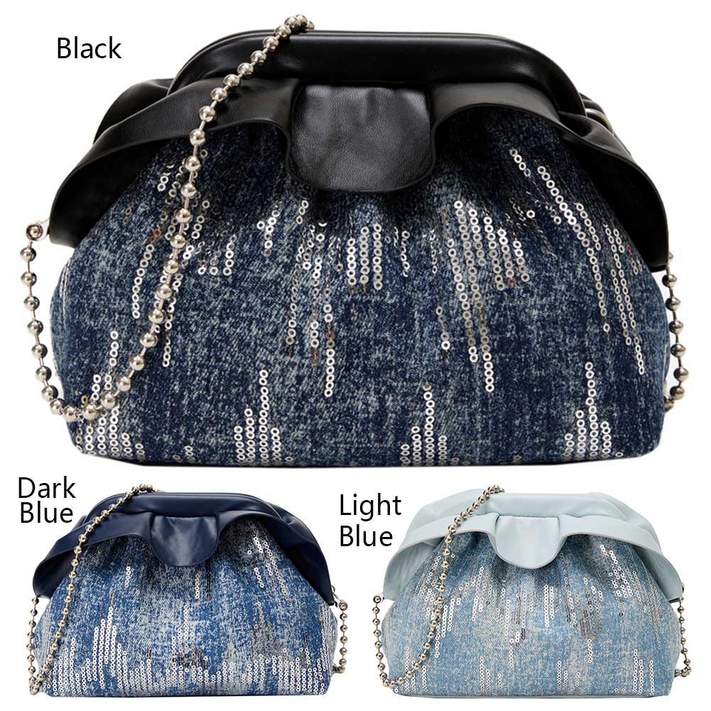 Denim Women Shoulder Bag Sequin Crossbody Bag Chain Handbag Hobo Bag Wedding Party Bridal Purse