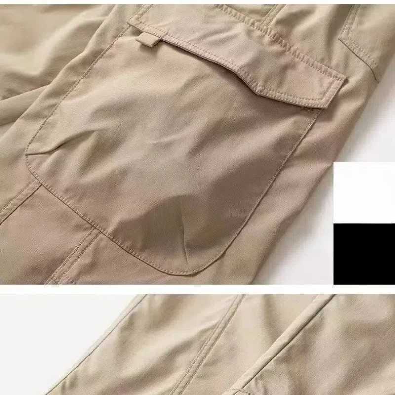 Mens Clothing Solid Color Pockets Elastic High Waisted Casual Retro Spring Autumn Vacation Trousers Cargo Korean Fashion Pants LX241107