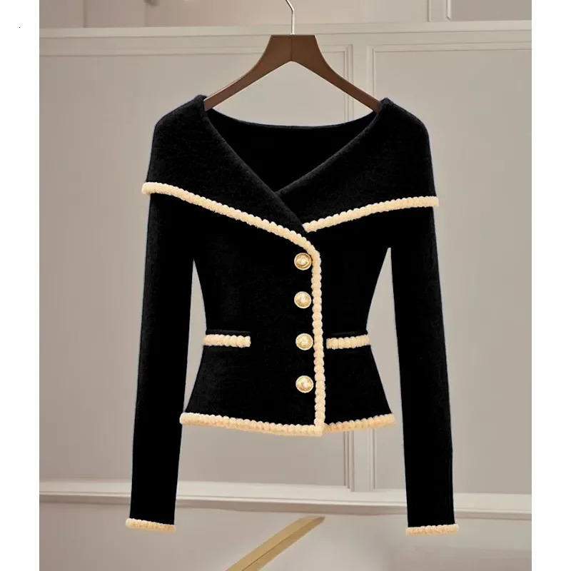 Autumn Winter Womens Sweater Knitwear Fashion Loose Casual Cardigan Button Turndown Collar Blue Outerwear Female 241108