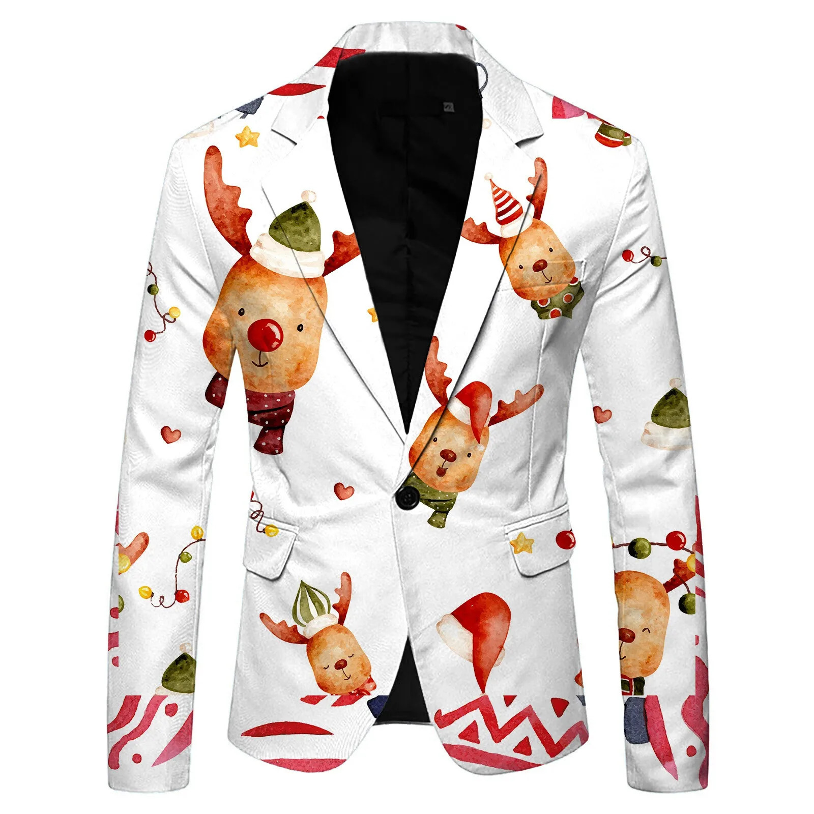 Men Blazer Suit Jacket Christmas Printed Long Sleeve Autumn Xmas Cartoon Pattern Hawaiian Long Sleeve Trendy Chic Blazers Party 241108