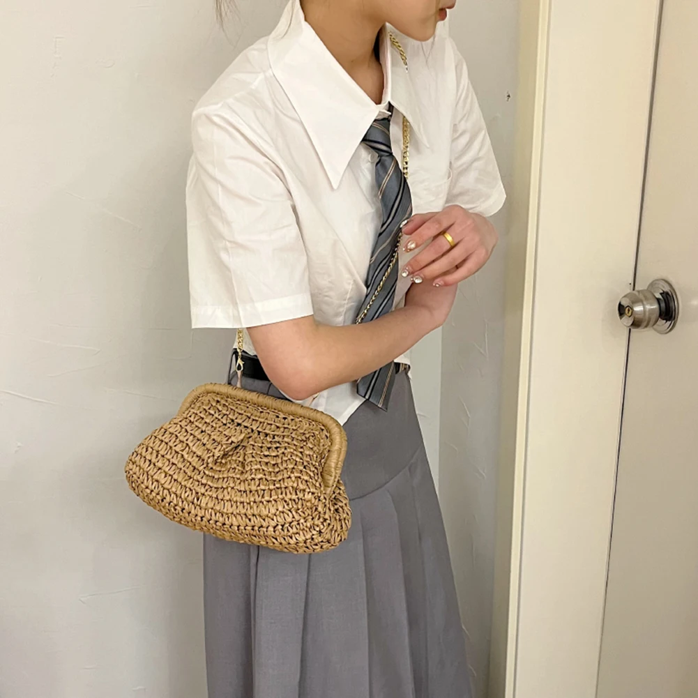 Straw Crossbody Bags for Women Raffia Clutch Chain Shoulder Bags Woven Crochet Handbag Purse Pouch Rattan Boho Summer Beach Bag