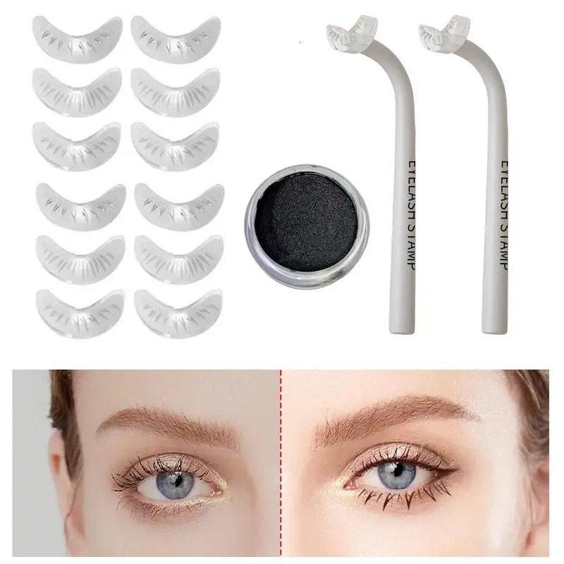 Silicone eyelash stamping template tool with handle reusable false eyelash printing tool with 6 pairs of replacement heads 241107