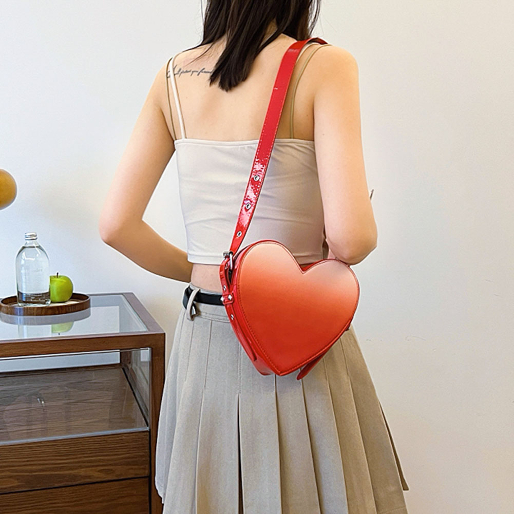 Women PU Heart-shaped Bag Chic Hobo Bag Solid Color Fashion Shoulder Bag Adjustable Strap Top Handle Bag Simple Satchel Purse