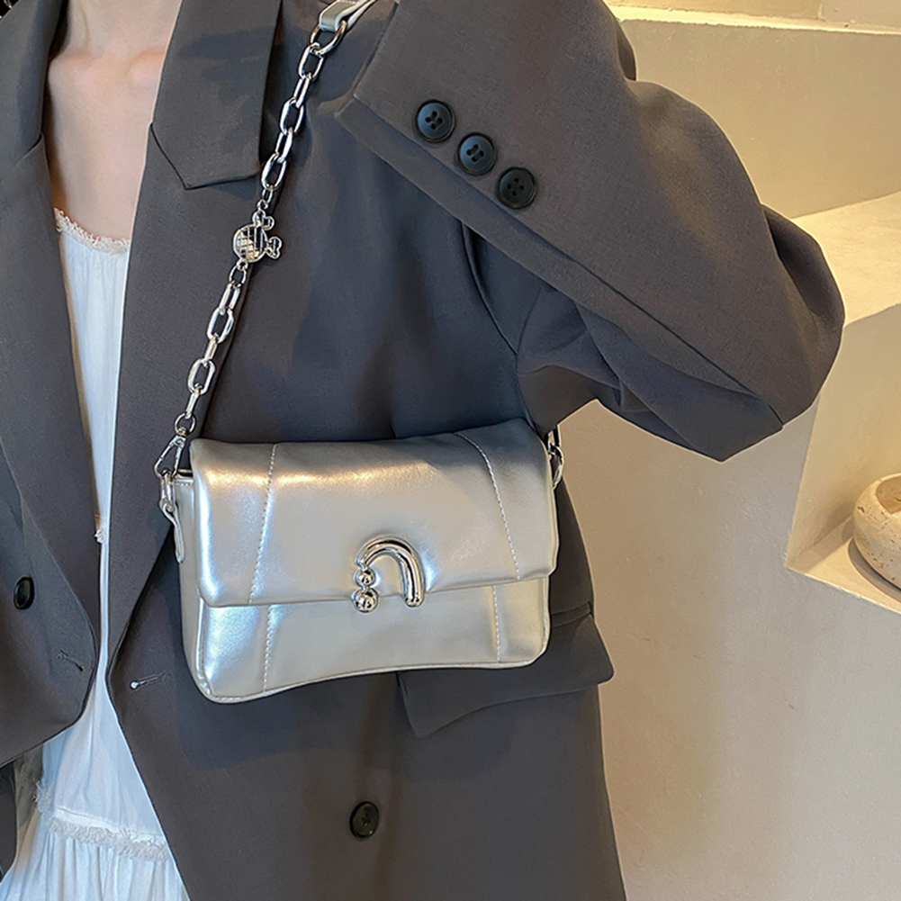 Quilted Crossbody Bag for Women Solid Handbag PU Leather with Two Straps Satchel Purse Small Purse Commuter Shopping Bag