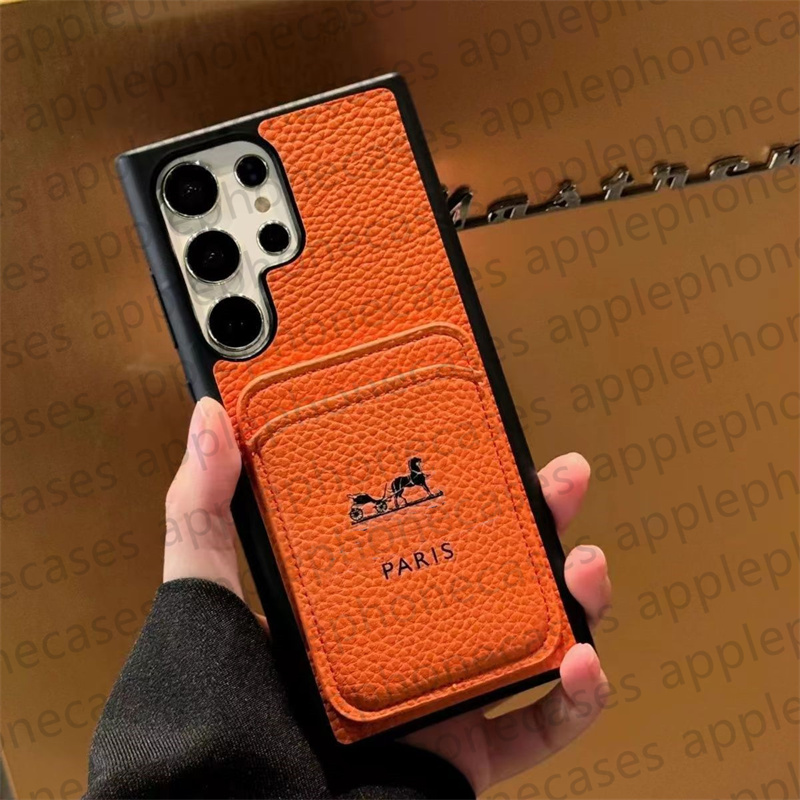 Luxury Phone Case Designer iPhone Case For iPhone 16 pro max 15 11 12 13 14 Pro Max 16 Plus Samsung Galaxy S24 Ultra S23 S22 Plus Case Card Holder Fashion Orange Phonecase