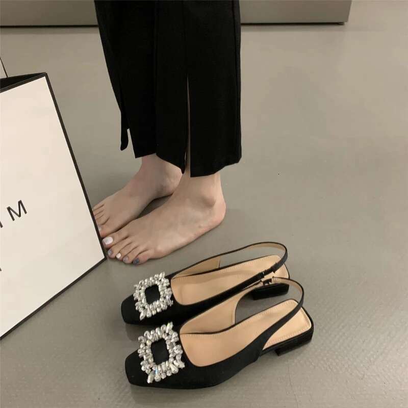 New 2025 Classic Elegant Slingback Sandals Women Rhinestone Buckle Back Strap Flat Ballet Design Shoes Brand Mule Office Mujer