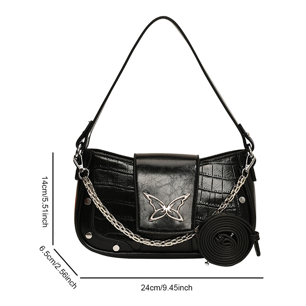 Women PU Leather Crossbody Bag Butterfly Pattern Y2k Handbag with Chain Hobo Bag Adjustable Strap Satchel Purse for Work Travel