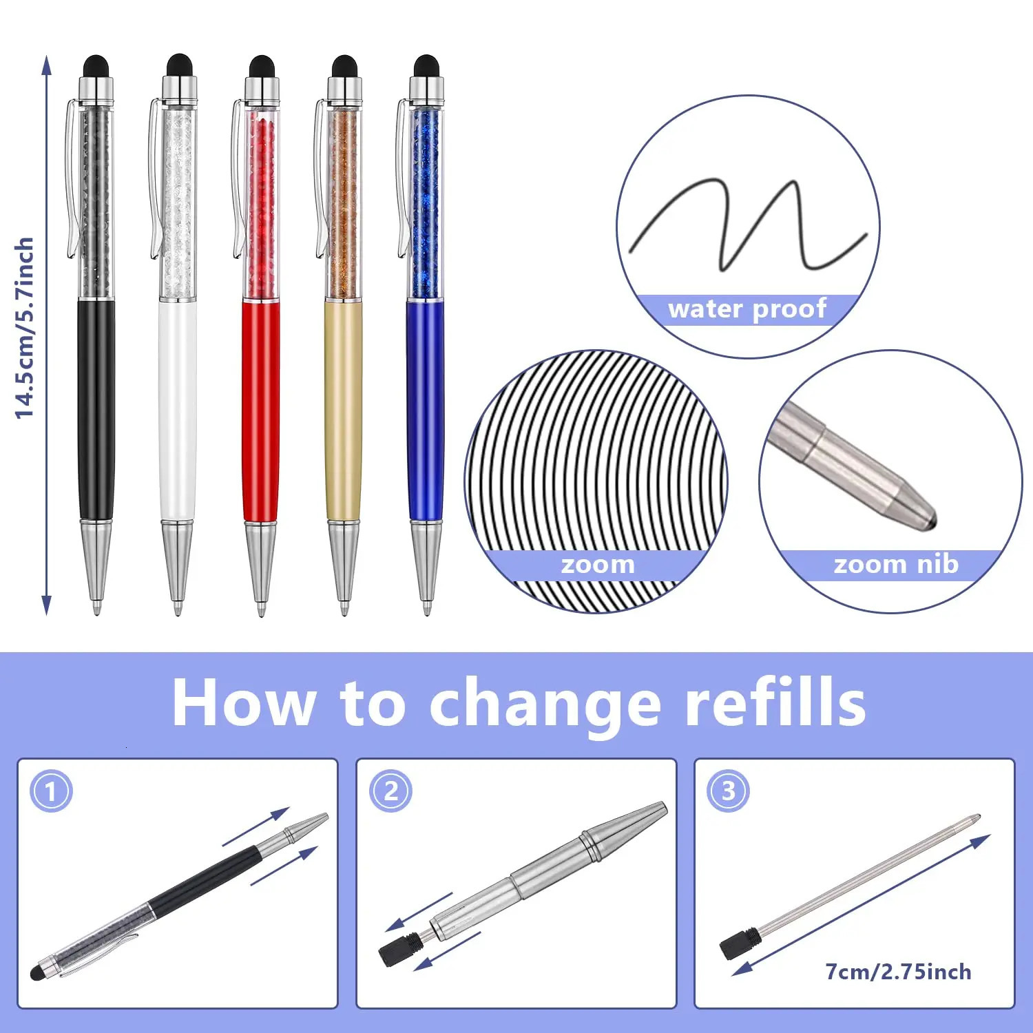 60Pcs Crystal Dot Pen Bulk Shiny 2 in 1 Ultra thin Crystal Diamond Screen Pen Black gel Ink Dot Flash Pen 241106