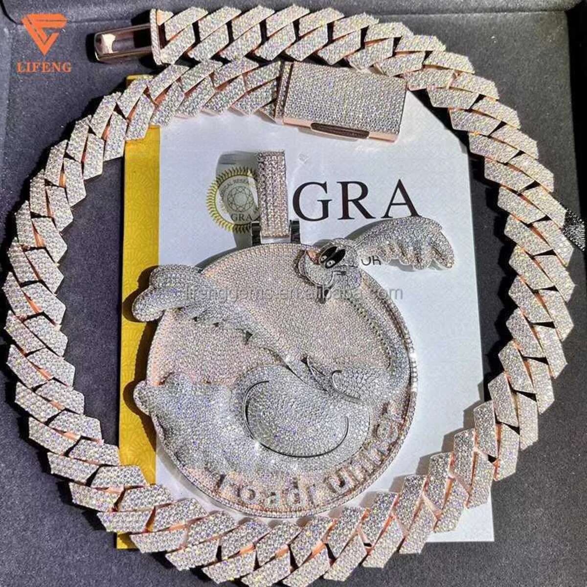 Fashion Design Solid Sier Gra Moissanite 18mm 20mm Wide Dia Iced Out Pendant Necklace Cuban k Chain for Rapper
