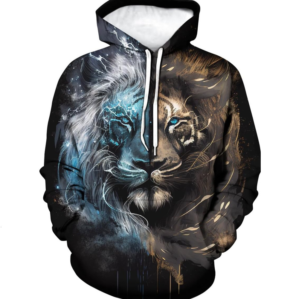 Hoodie for Mens Womens Lion Pattern Hoodie for Men Novelty Animal Print Sweatshirt Hooded Pullover Graphic Fashionable and cool lion pattern