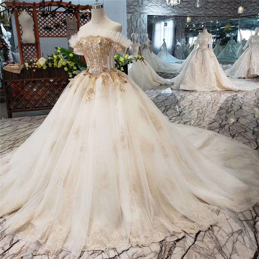 SERENE HILL Boat Neck Vintage Sexy Dress 2025 Off Shoulder Beadings Sequins Wedding Gown Real Photo Custom Made