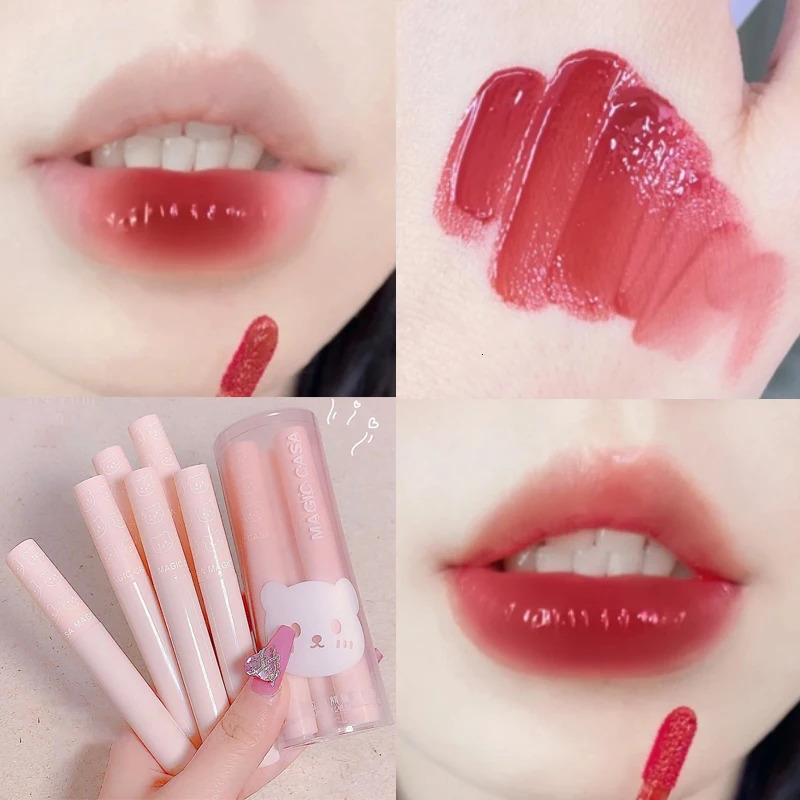 6 pieces/set of mirror water lipstick set Wet makeup Long lasting lipstick Colored waterproof liquid lipstick cosmetics set 241107