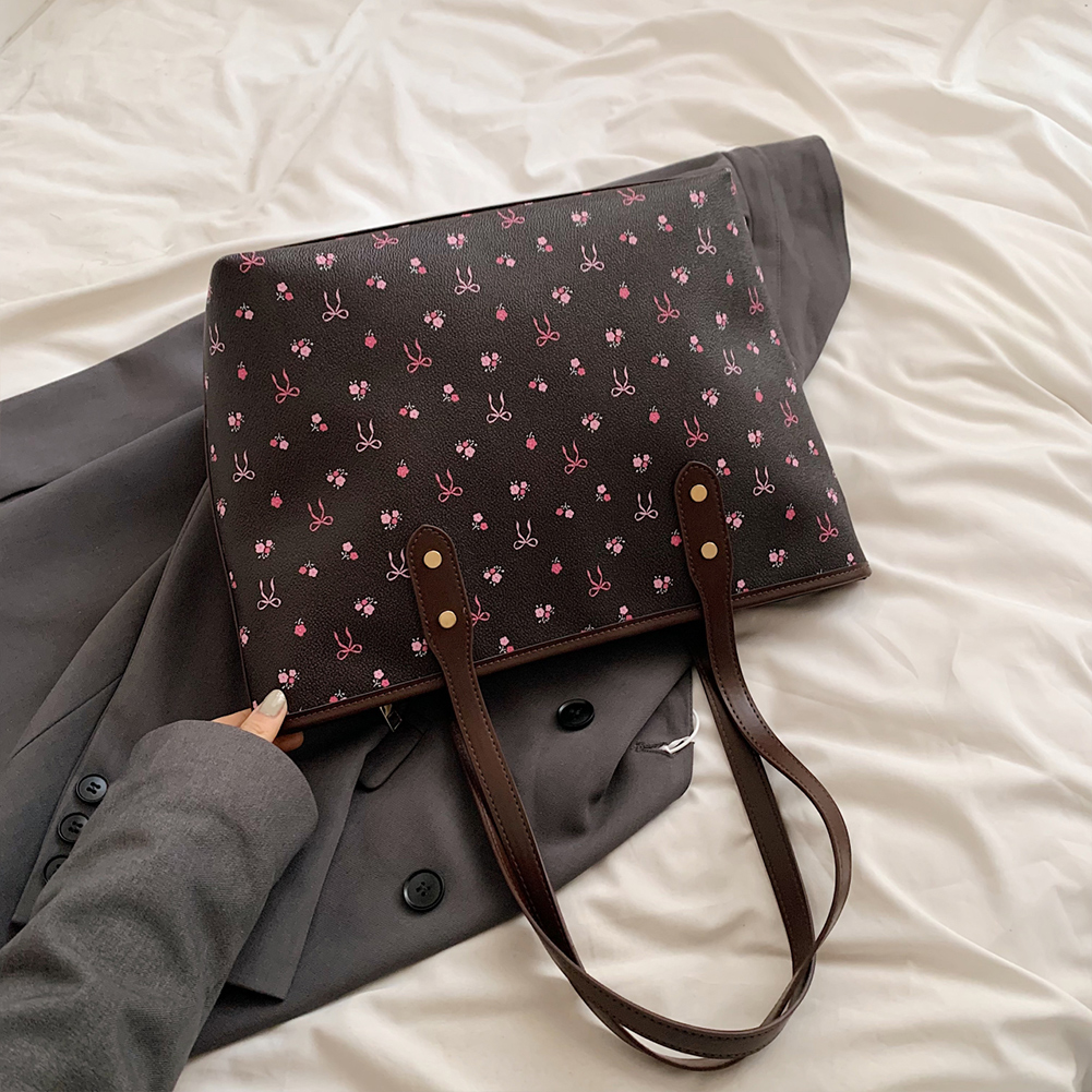 Women PU Floral Tote Bag Fashion Shoulder Bag Large Capacity Simple Tote Handbag Aesthetic Stylish Tote Purse Outdoor Travel Bag