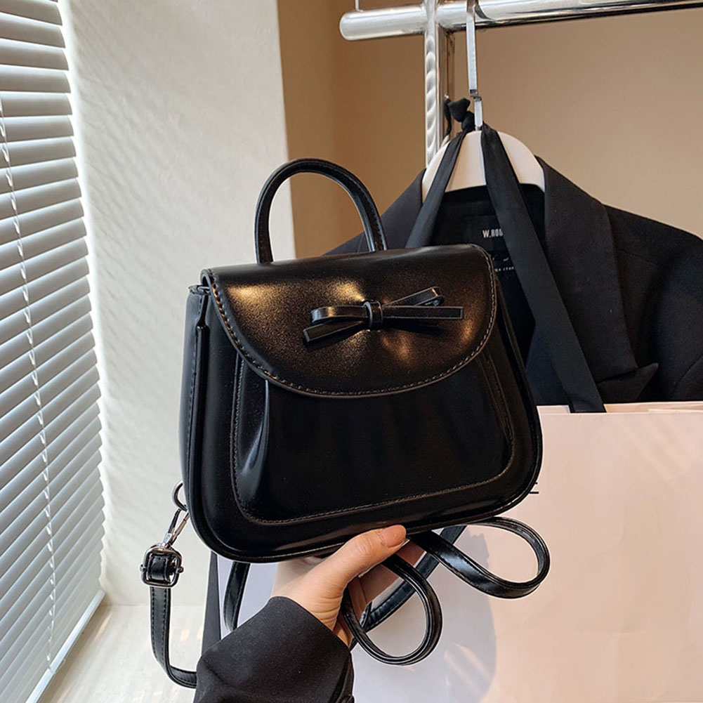 Mimi Cute Bow Aesthetic School Backpack PU Leather Fashion Handbag Solid Color Casual Daypack with Adjustable Strap for Women