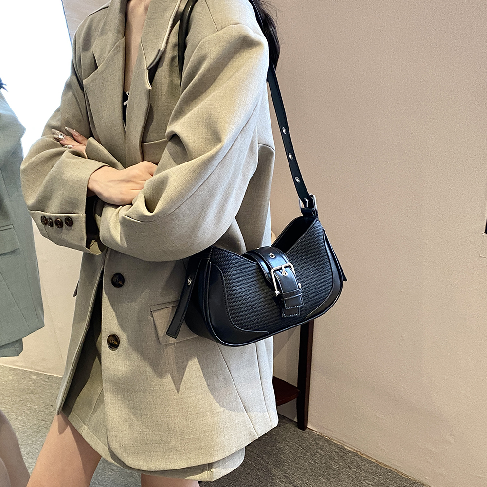 Elegant Handbag Purses for Women Fashion PU Leather Straw Shoulder Luxury Design Raffia Y2K Bag for Girls Top Handle Clutch Bag