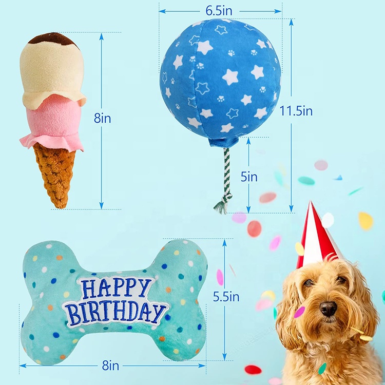 Dog Birthday Toys Plush Dog Crinkle Squeaky Toys Puppy Birthday Party Supplies Dog Chew Toys For Gift
