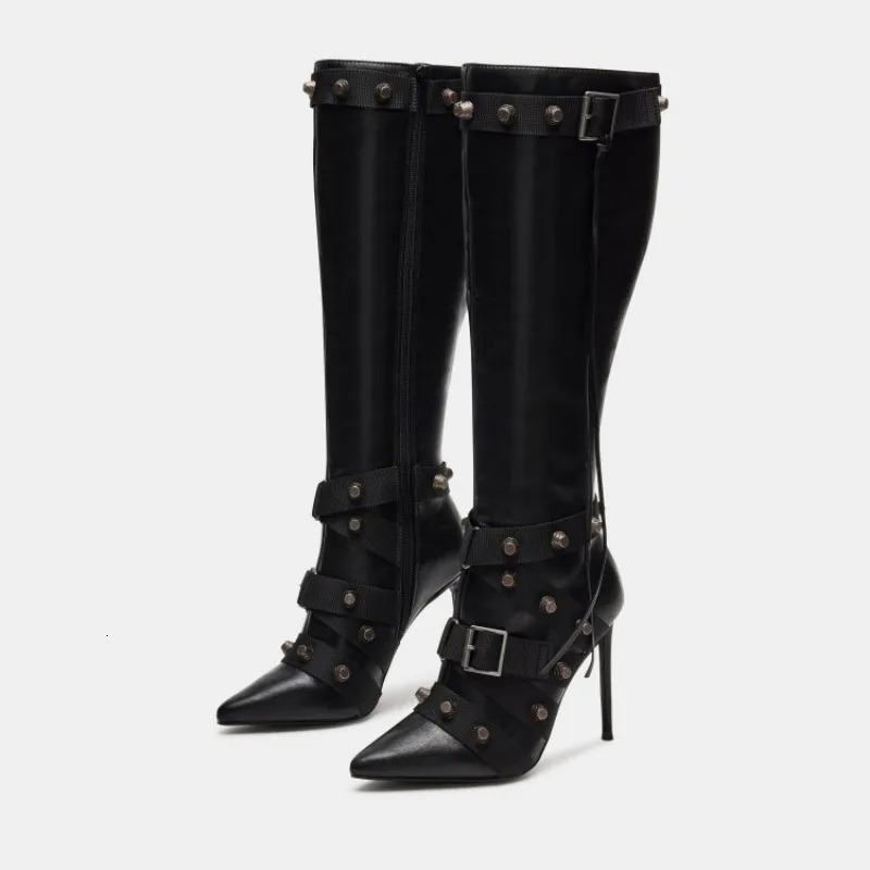 Autumn Winter European And American Style Rivet Motorcycle Women's Sexy Nightclub Spicy Girl Zipper Boots