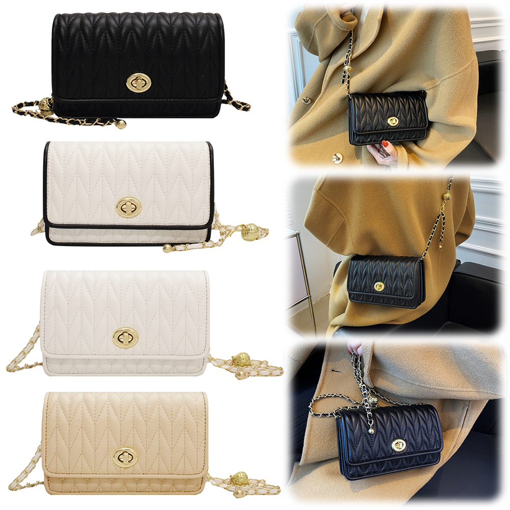 Women Crossbody Bag Embroidered Thread PU Leather Shoulder Bag Solid Color Square Bag Satchel Purse Travel Commuter Bag