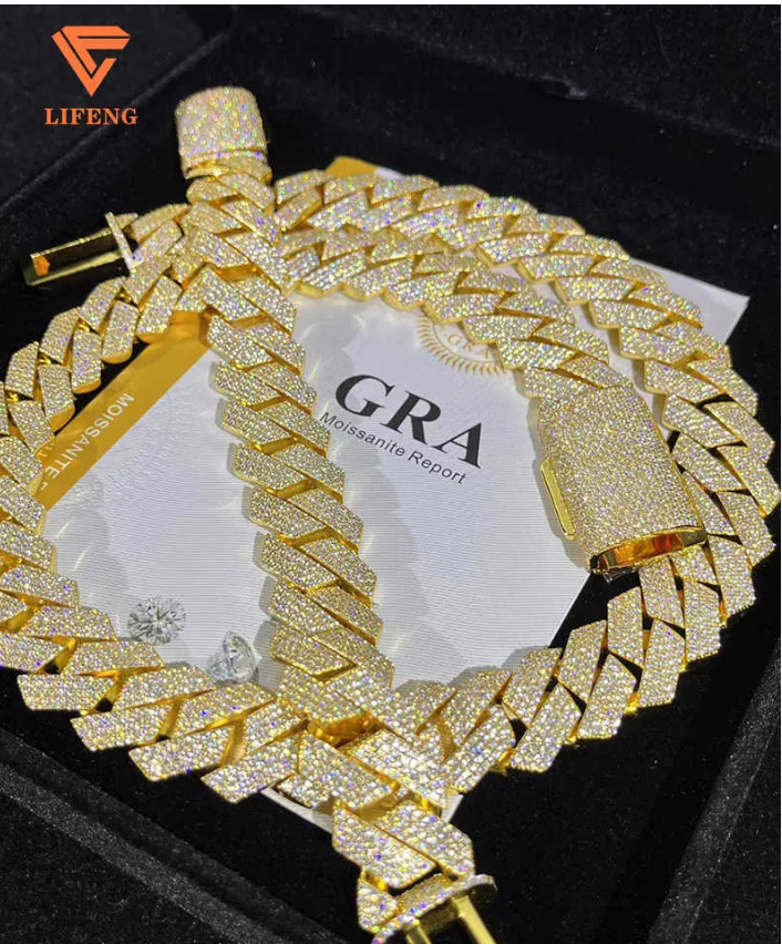 Fashion Design Solid Sier Gra Moissanite 18mm 20mm Wide Dia Iced Out Pendant Necklace Cuban k Chain for Rapper