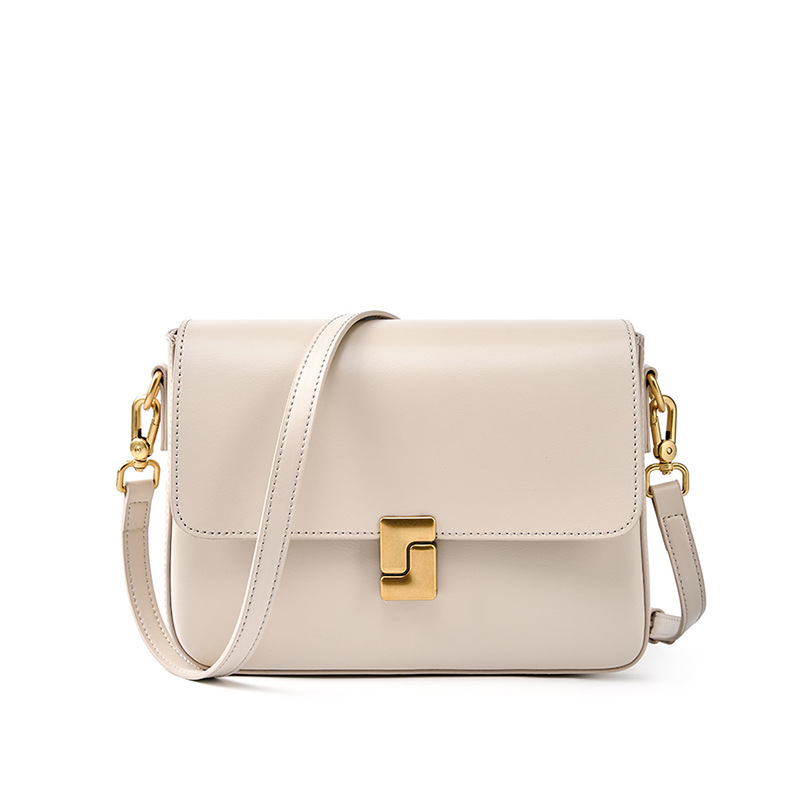 2024 New Women's Gold Buckle Real Leather Bag Leather Small Square Bag for Women's Crossbody One Shoulder Tofu Tote Bag