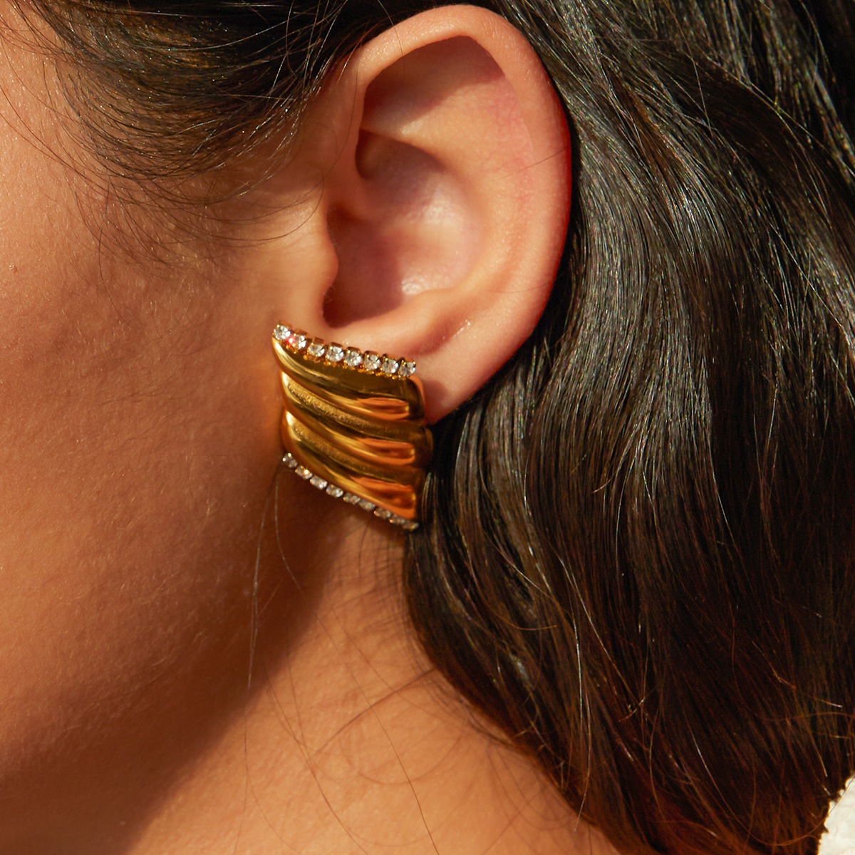 18k Gold Stainless Steel Cubic Zirconia Diamond Earrings for Women Fashion Minimalist Jewelry Factory Wholesale