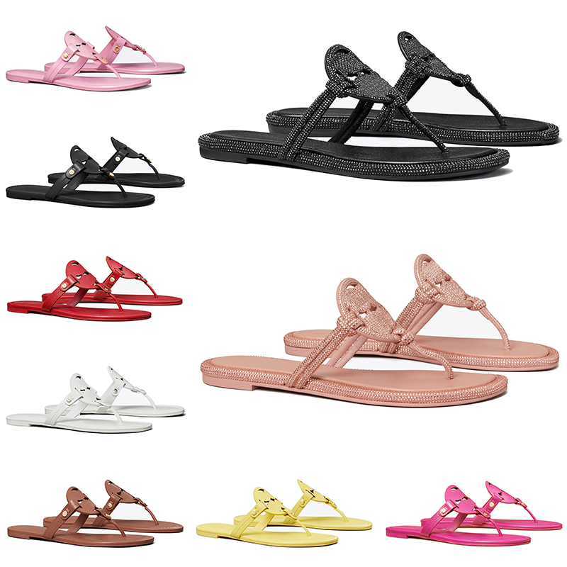 women designer flat sandals fashion slides patent leather Malva Glitter black white pink Petunia Brown womens sliders slippers ladies flip flops with dust bag