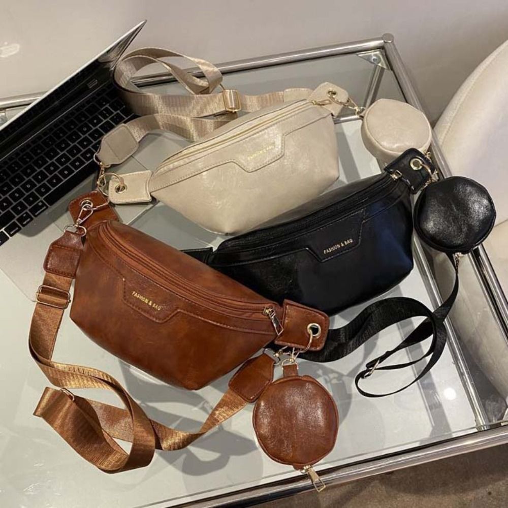 Fanny Packs PU Chest Bag With Coin Purse Korean Style Crossbody Waist Pack Half Moon Bag Large Capcity Running Waist Bag Student