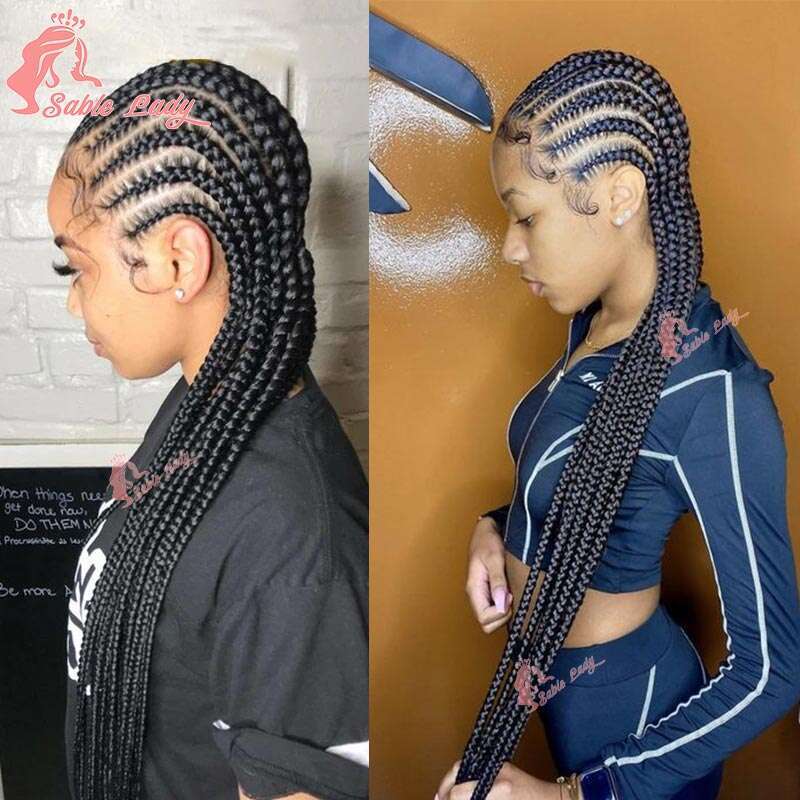 Synthetic Full Cornrow Box Wig 36Inch Lace Front Jumbo Braided For Africa Women 11 Trac Braiding Wigs