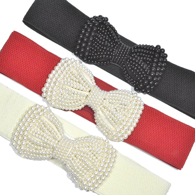 Women's elastic waistband fashion waistband hundred women wide pearl large bow accessories belt one piece of the belt