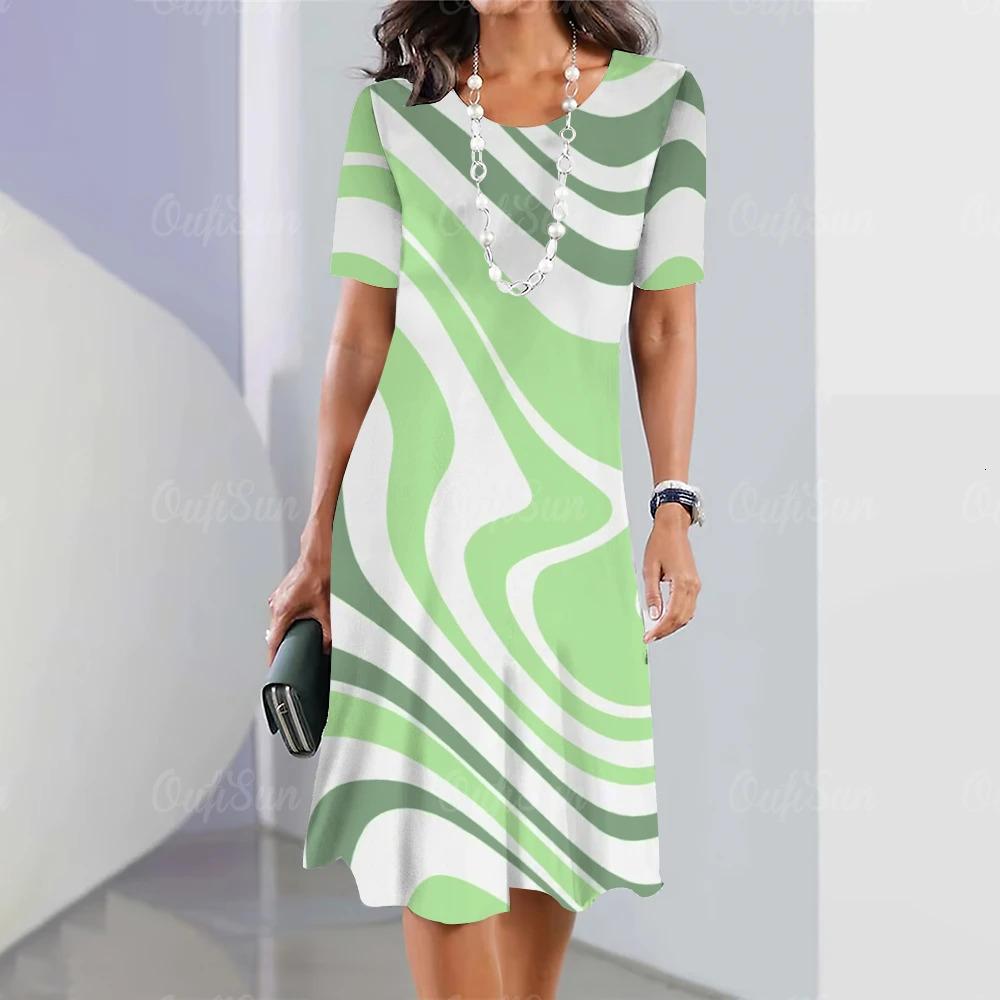 Sleeve Summer Dresses Y2k Fashion Womens Plus Size Clothing Gradient Printing Elegant Casual O Neck Short 240408