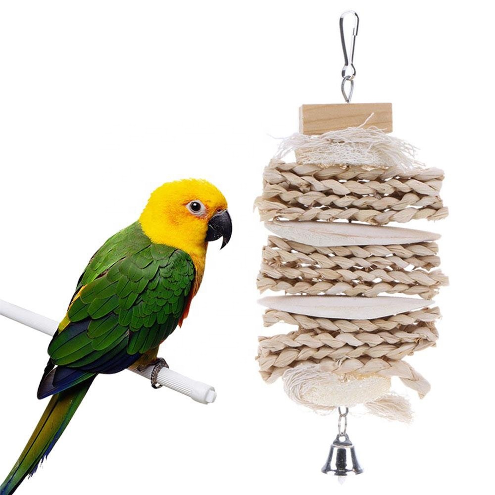 Bird Chew Toy Parrot Supplies Hanging Natural Cuttlefish Bone Calcium Supplement Straw Grass Bite Gnawing Toy for Parrot Budgie