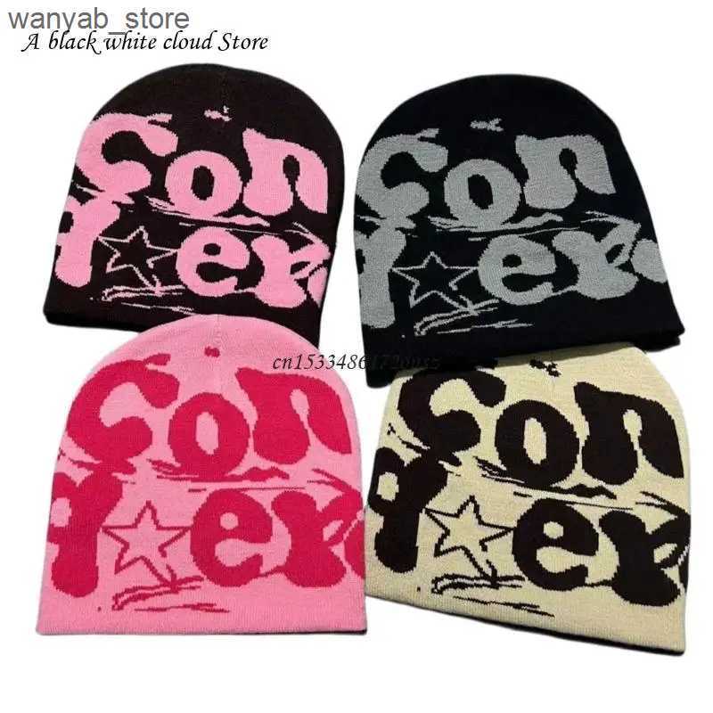 Beanie/Skull Caps Knit Beanie Hat for Women Y2K Fashion Letter Hat Handcrochet Jacquard Hat Girl Soft Hat Female Men Unisex Warm Headwear L240910