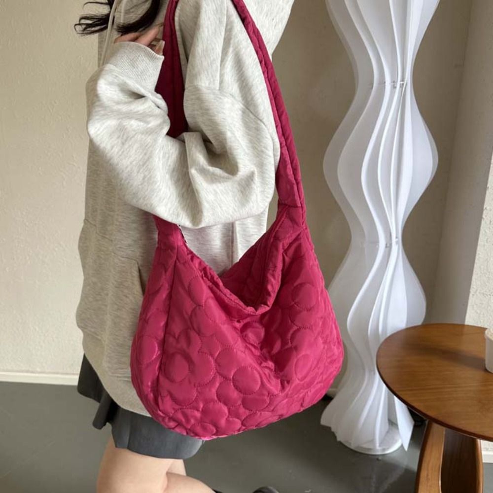 Solid Color Cloud Bubble Shoulder Bag Handbag Zipper Space Cotton Underarm Bag Shopping Bag Stroge Bag Flower Message Bag
