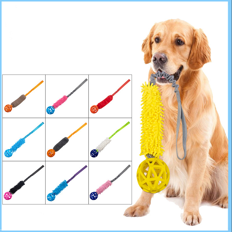 COSTOM Manufacturer wholesale dog mop toy pet squeaky lint bite toy pull barbell dog toy