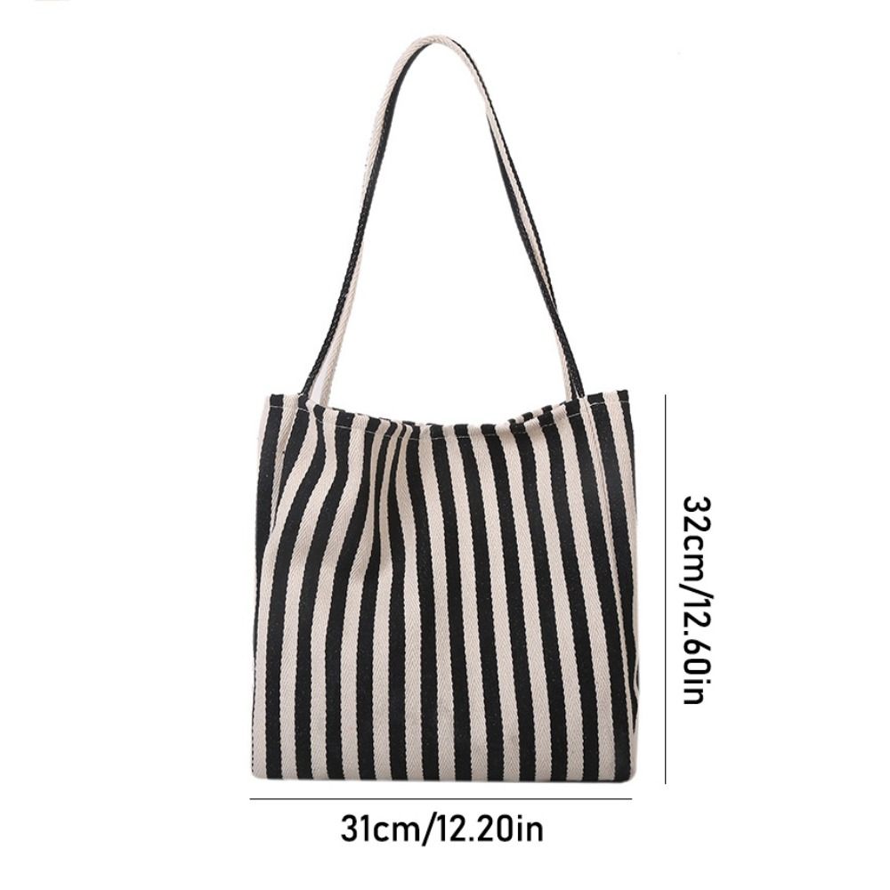 Fashion Retro Vertical Stripe Bag Tote Daily Canvas Shoulder Bag Leisure Simple Commute Handbag Girls